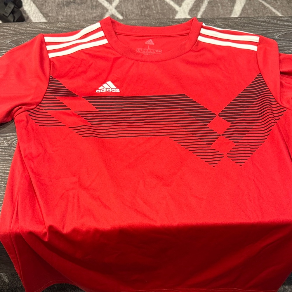 Adidas Kids Red and Black Striped Jersey